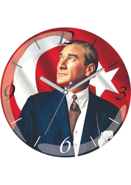 Atatürk Bayrak Sessiz Bombeli Gerçek Cam Duvar Saati