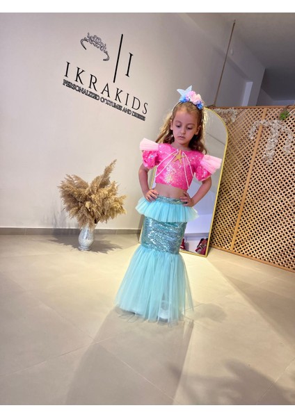 Pembe Kız Çocuk Deniz Kızı Kostümü, Yeni Model, Rüya Gibi Giyim