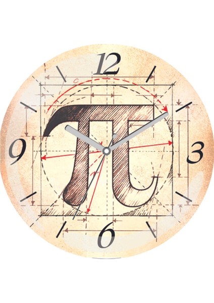 Pi Matematik Sessiz Akar Bombeli Gerçek Cam Duvar Saati
