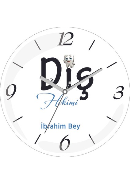 Kişiye Özel Diş Hekimi Dişçi Çap 30 Bombeli Gerçek Cam Duvar Saati