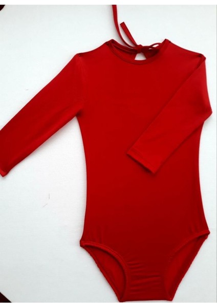 Kız Çocuk Jimnastik ve Bale Mayosu Kapri Kol, Kırmızı, Şık ve Rahat Tasarım