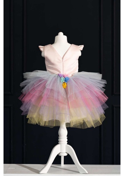 Şirin Kız Çocuk Unicorn Baskılı Pembe Doğum Günü ve Parti Elbisesi Seti fiyatları