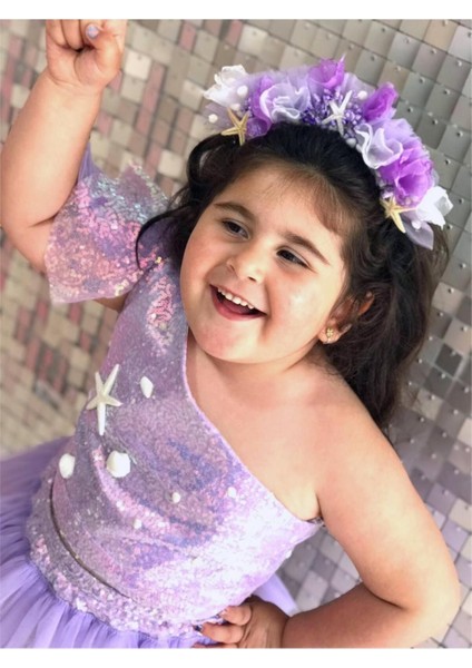 Mor Deniz Kızı Temalı Kız Çocuk Elbisesi, Doğum Günü ve Kutlama Için Renkli Seçenek modelleri