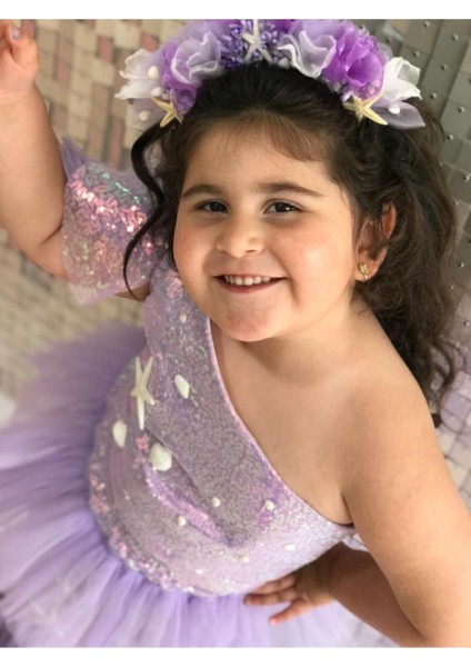 Mor Deniz Kızı Temalı Kız Çocuk Elbisesi, Doğum Günü ve Kutlama Için Renkli Seçenek