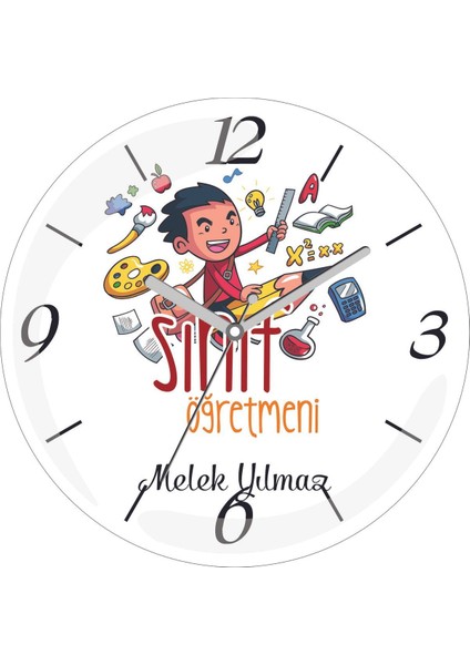Kişiye Özel Sınıf Öğretmeni Plt Çap 30 Bombeli Gerçek Cam Duvar Saati