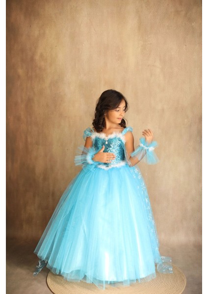 Mavi Elsa Frozen Temalı Elbise, Karlar Kraliçesi Tarzında Çocuk Kıyafeti fiyatları