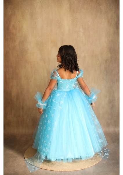 Mavi Elsa Frozen Temalı Elbise, Karlar Kraliçesi Tarzında Çocuk Kıyafeti indirimleri