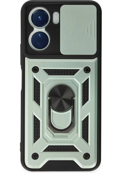 Vivo Y16 Kılıf Pars Lens Yüzüklü Silikon - Yeşil