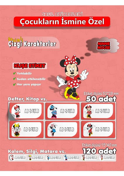Minnie Mouse Isme Özel Hobi - Okul Seti 170 Adet