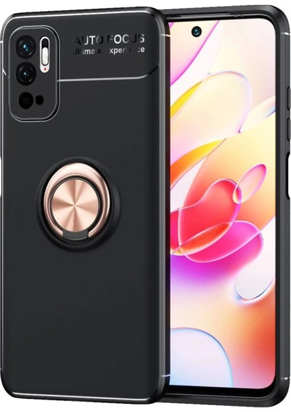 Xiaomi Redmi Note 10 5g Kılıf Range Yüzüklü Silikon - Siyah-Gold