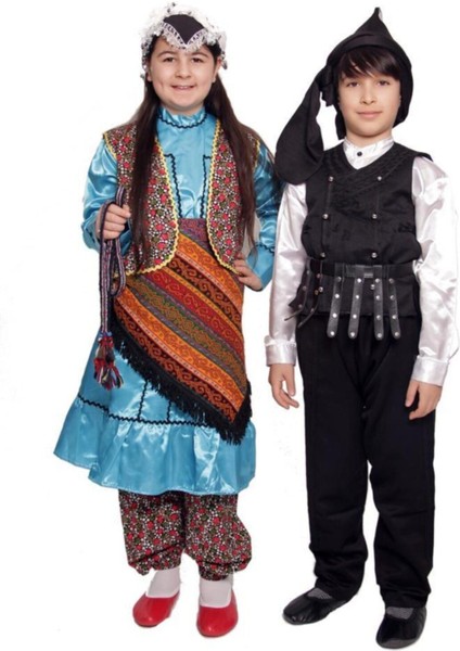 Turkuaz Karadeniz Yöresel Kız Çocuk Kostüm, Renkli ve Şık Tasarım