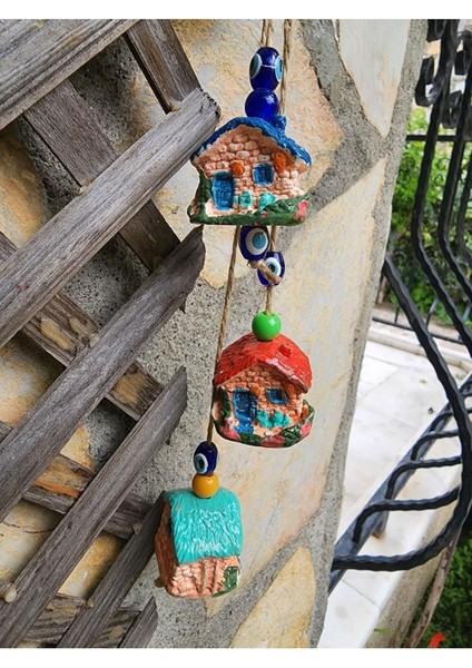 Renkli 3'lü Ev ve Bahçe Duvar Dekoru, Sarkaç Hediyelik Seti