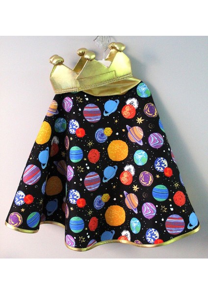 Galaksi Temalı Kostüm, Pelerin ve Taç Seti, Siyah, Eğlenceli ve Renkli Giyim Seti modelleri