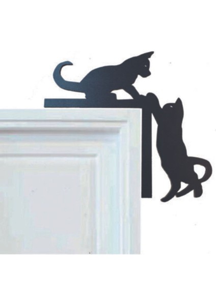 Siyah Kedi Temalı Kapı ve Ayna Köşe Dekoru, Şık ve Zarif Tasarım