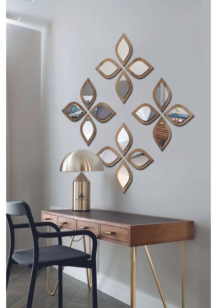 Kahverengi Su Damlası Dekoratif Ayna Seti, 16 Parça, Şık ve Modern Tasarım