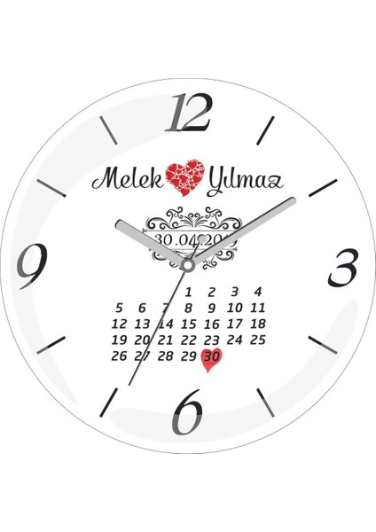 Kişiye Özel Evlilik Yıldönümü Çap 30 Bombeli Gerçek Cam Duvar Saati