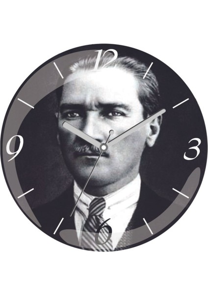 Atatürk Portre Sessiz Akar Bombeli Gerçek Cam Duvar Saati