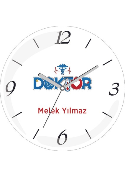 Kişiye Özel Doktor Yazısı Çap 30 Bombeli Gerçek Cam Duvar Saati