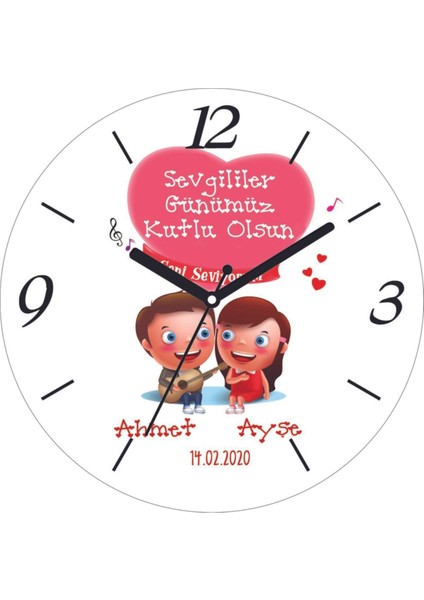 14 Şubat Bombeli Gerçek Cam Duvar Saati