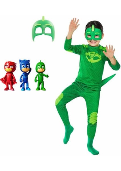 Yeşil 3'lü Mini Figür ve Maskeli Kostüm Seti Çocuklar Için