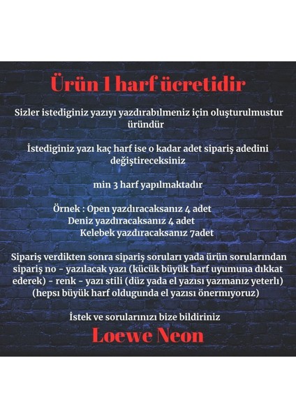Renkli Neon LED Işıklı Yazı, 1-5 Karakterli Isim Seçeneğiyle Enerjik Dekorasyon fiyatları