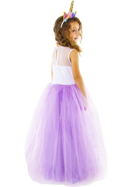 Mor Renkli Kabarık Unicorn Kız Çocuk Elbisesi, Şık ve Eğlenceli Seçenek modelleri