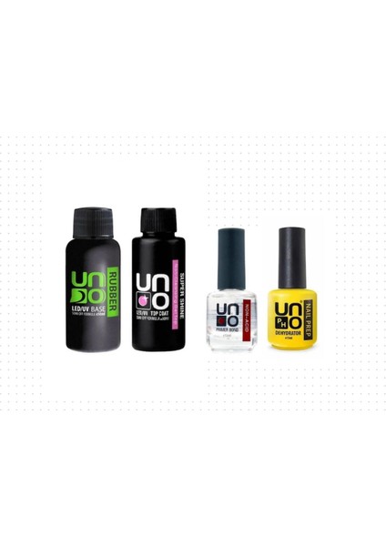 Süper 4'lü Set, Rubber Base Coat 50 ml , Top Coat 50 ml , Non Asıd Primer 15 ml , Dehhyidrator Nailprep 15 ml