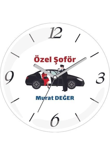 Kişiye Özel Özel Şoför Araba Çap 30 Bombeli Gerçek Cam Duvar Saati