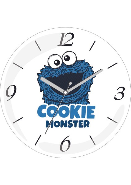 Kurabiye Canavarı Cookie Monster Çap 30CM Sessiz Akar Bombeli Gerçek Cam Duvar Saati