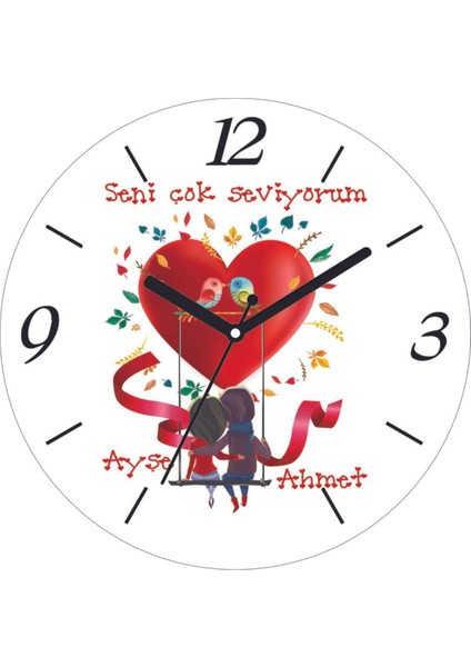 14 Şubat Canım Eşim Bombeli Gerçek Cam Duvar Saati