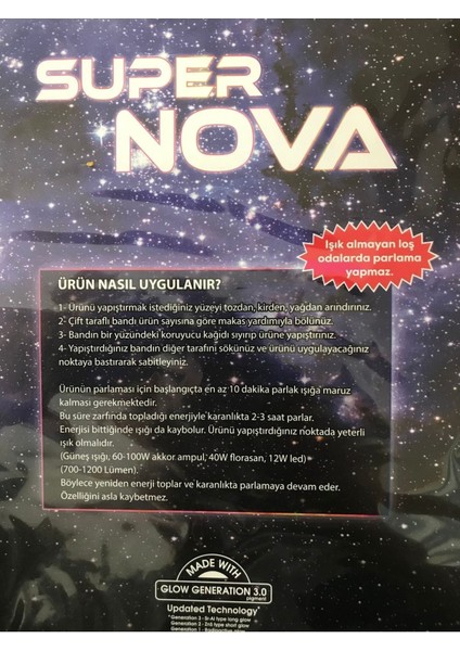 50 Fosforlu Yıldız Seti, Karanlıkta Parlayan Stickerler, Renkli ve Eğlenceli Dekorasyon