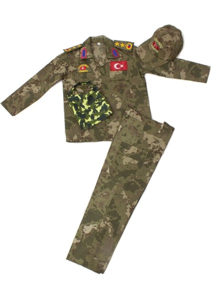 Renkli Uzun Kollu Çocuk Asker Kostüm Takımı, Kamuflaj Desenli, Eğlenceli ve Şık fiyatları