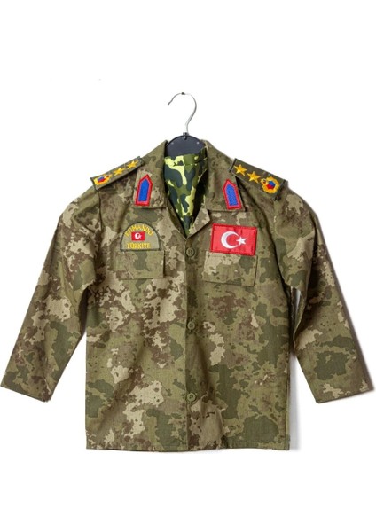 Renkli Uzun Kollu Çocuk Asker Kostüm Takımı, Kamuflaj Desenli, Eğlenceli ve Şık modelleri