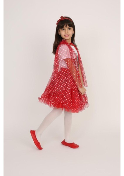 Kız Çocuk Kırmızı Yıldız Desenli Pelerin, Şık ve Rahat Çocuk Kabanı