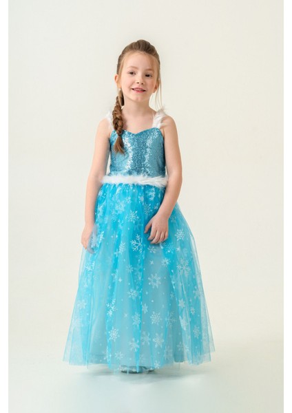 Kabarık Mavi Kız Çocuk Elbise, Buz Kraliçesi Kostüm, Eğlenceli ve Renkli Tasarım fiyatları