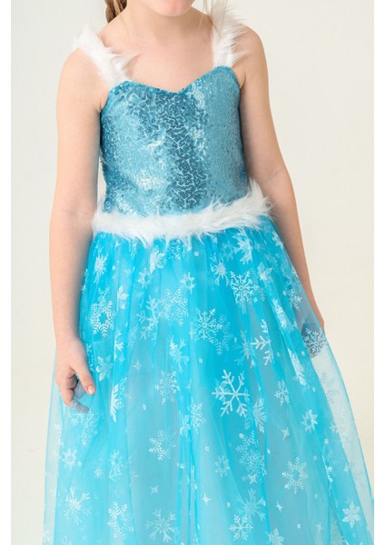 Kabarık Mavi Kız Çocuk Elbise, Buz Kraliçesi Kostüm, Eğlenceli ve Renkli Tasarım indirimleri