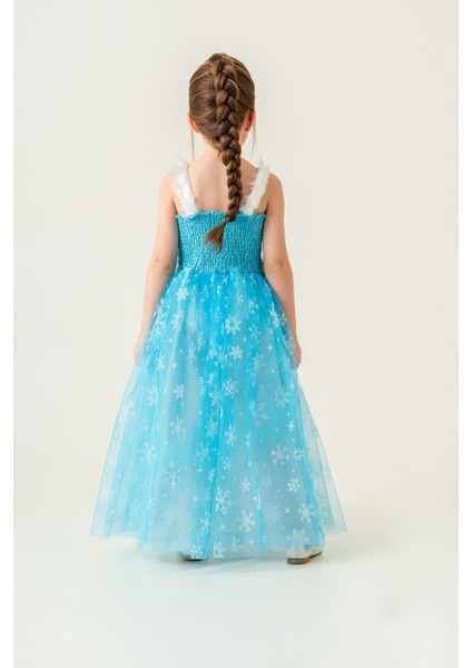 Kabarık Mavi Kız Çocuk Elbise, Buz Kraliçesi Kostüm, Eğlenceli ve Renkli Tasarım