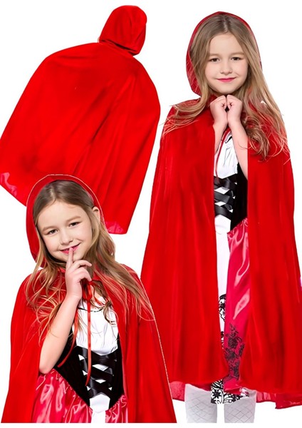 Kırmızı Başlıklı Kız Pelerini ve Şapka, 90 Cm, Cadılar Bayramı ve Doğum Günü Için