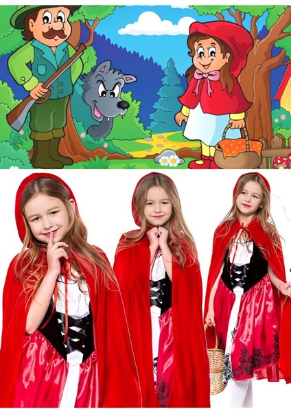 Kırmızı Başlıklı Kız Pelerini ve Şapka, 90 Cm, Cadılar Bayramı ve Doğum Günü Için indirimleri