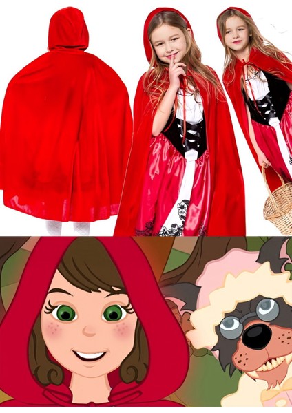 Kırmızı Başlıklı Kız Pelerini ve Şapka, 90 Cm, Cadılar Bayramı ve Doğum Günü Için