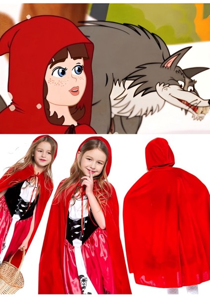 Kırmızı Başlıklı Kız Pelerini ve Şapka, 90 Cm, Cadılar Bayramı ve Doğum Günü Için