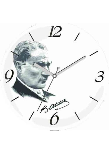 Atatürk Portre Sessiz Akar Bombeli Gerçek Cam Duvar Saati