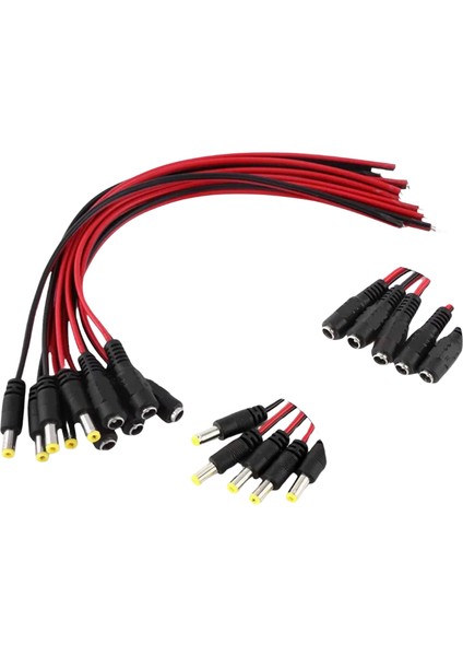 2.1 Dişi-Erkek LED Birleştirme Kablosu 15CM Adaptör Jack Fişi ve Kamera Kablosu (5 Takım)