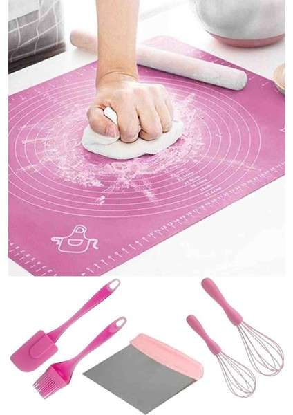 6 Parça Sunum Hazırlama Silikon Hamur Açma Matı,silikon Çırpıcı, Spatula, Fırça Mutfak Hazırlık Seti