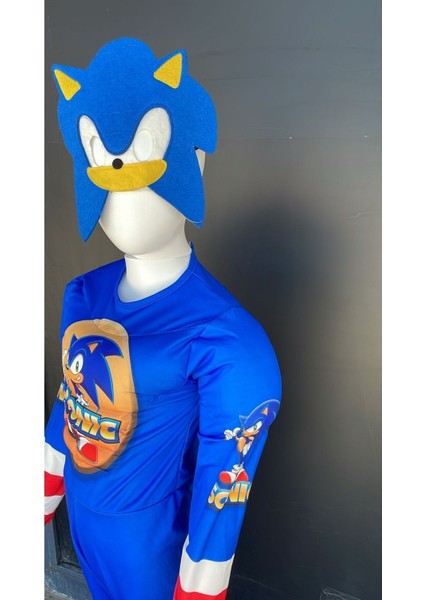 Mavi Sonic Kaslı Çocuk Kostüm 3-10 Yaş Için Eğlenceli ve Renkli Alternatif