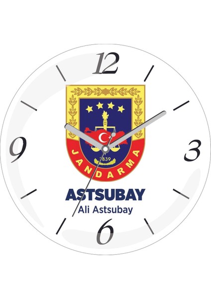 Kişiye Özel Jandarma Logo Çap 30 Bombeli Gerçek Cam Duvar Saati