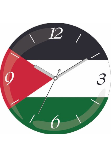 Kudüs Mescid-I Aksa Filistin Bayrağı Sessiz Akar Bombeli Gerçek Cam Duvar Saati