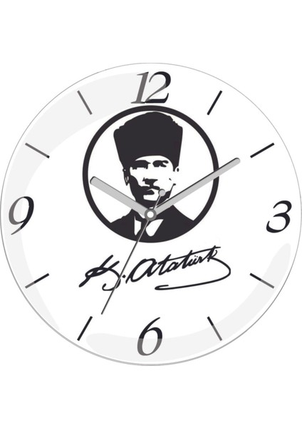 Atatürk Imza Sessiz Akar Bombeli Gerçek Cam Duvar Saati