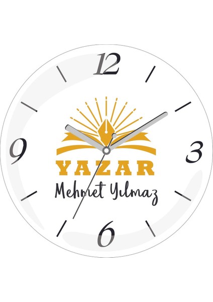 Kişiye Özel Yazar Çap 30 Bombeli Gerçek Cam Duvar Saati