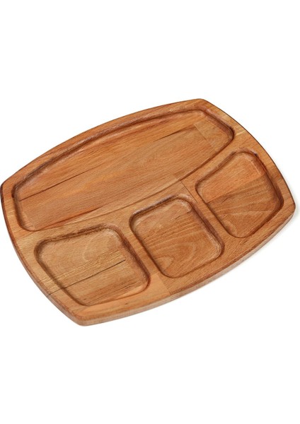 4 Bölmeli Ahşap Sunum Tepsisi, 30X23 Cm, Kahvaltılık ve Ikramlık Için Ideal fırsatları